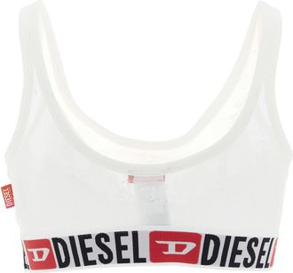 Diesel Logo-Jacquard Ribbed Cotton Bralette - White