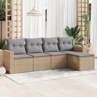 vidaXL Vidaxl - Juego De Sof&aacute;s Jard&iacute;n Con Cojines 5 Pzas Rat&aacute;n Sint&eacute;tico Beige