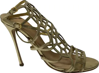 Sergio Rossi Pre-owned Womens Puzzle Caged Sandals in Gold Leather - Size EU 38