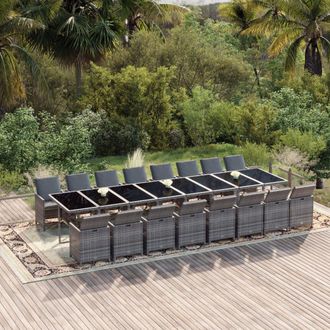 vidaXL Set Comedor De Jard&iacute;n 17 Pzas Y Cojines Rat&aacute;n Sint&eacute;tico Gris Vidaxl