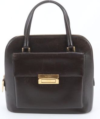 Ferragamo Brown Dark Brown Leather Handbag Tote Bag (Pre-Owned)
