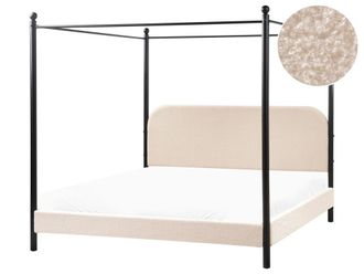 Beliani Cama con dosel de tejido beige 180x200