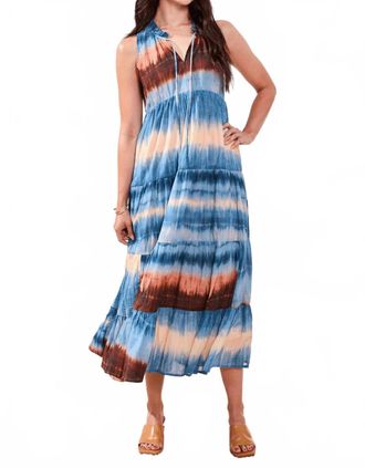 Tribal Ombr&eacute; Printed Ruffle Hem Midi Dress In Sky