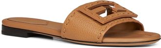 Fendi Womens Leather Slides Baguette Camel Calf Sandal