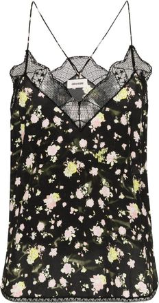 Zadig&Voltaire floral-print crepe top - women - Viscose/Polyamide/Elastane - M - Black