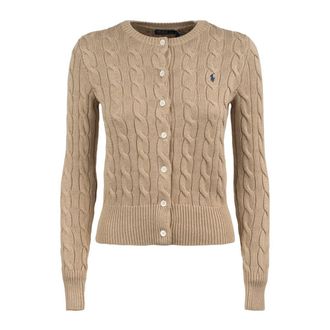 Ralph Lauren Light Saddle Heather Cotton Cable-Knit Crew Neck Cardigan