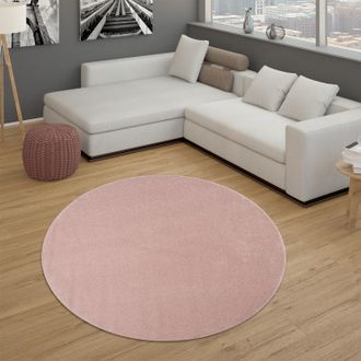 Paco Home Paco Home - Alfombra Sal&oacute;n Lisa Pelo Corto Sencilla Moderna Color Rosa &Oslash; 200 Cm Redondo