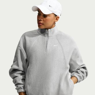 Nike Womens Studio Fleece Heavyweight Plush Oversized 1/4-Zip Sweatshirt in Grey | IM8363-063