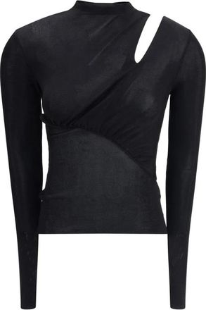 Self Portrait Cut-Out Viscose Knit Top - Dames - Longsleeves - Zwart - XS - Tops
