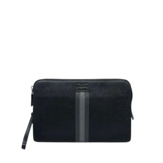 Prada Pre-owned Saffiano Leren Clutch - Dames - Pre-owned - Zwart - Maat: ONE Size Leer
