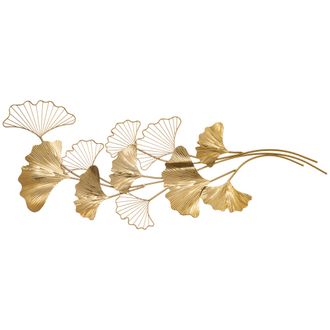 HOMCOM Homcom - Wall Art Decorazione Murale 3d Dorata Con Foglie Di Ginkgo 138x70cm