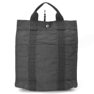Herm&egrave;s Her Line Black Gray Nylon Canvas Backpack Tote Bag (Pre-Owned)