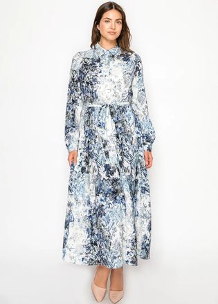 YAL New York Soft Blue Garden Shirt Dress with Tie Waist