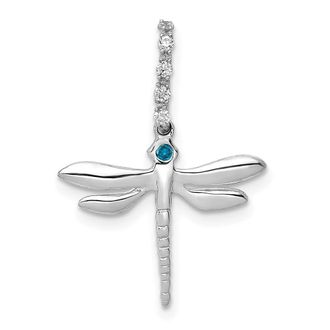 Diamond2Deal 14k White Gold Blue and White Diamond Dragonfly Pendant
