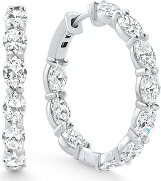 Pompeii3 6Ct TW Oval Diamond Inside Outside Hoops Vault Lock 14k White Gold Lab Grown Size: 1 Tall