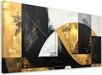 Feeby Cuadro En Lienzo, Abstracci&oacute;n Formas Negro Dorado, 120x60