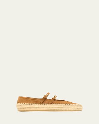 Prada Suede Double Mary Jane Strap Espadrilles