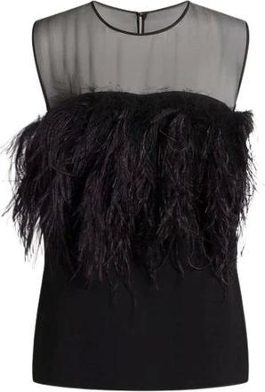 Alberta Ferretti Enver Satin Top met Veren - Dames - Tops - Zwart - Maat: M Satijn