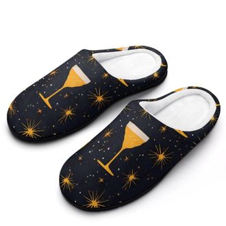 Generic Champagne Glasses Stars Fireworks Slippers Men Winter Warm Cotton Anti-Slip Indoor Slip-Ons House Shoes