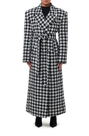 Naked Wardrobe Long Houndstooth Trench Coat in Houndstooth Black/White at Nordstrom Rack, Size Small