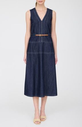 ZOE AND CLAIRE Contrast Stitch Sleeveless Cotton Blend Denim Dress at Nordstrom, Size X-Small