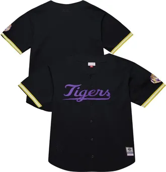 Mitchell & Ness Mens Mitchell & Ness Black LSU Tigers On The Clock Full-Button Fashion Jersey at Nordstrom, Size Xx-Large