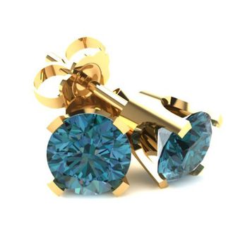 Pompeii3 1.50Ct Round Brilliant Cut Heat Treated Blue Diamond Stud Earrings in 14K Gold Classic Setting