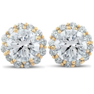 Pompeii3 2 5/8 Ct. Round Halo Diamond Studs 14k Yellow Gold Earrings
