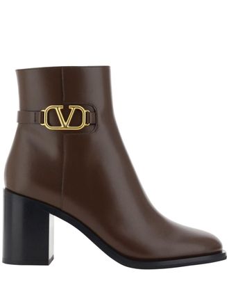 Valentino Garavani 75mm VLogo Signature ankle boots - women - Calf Leather/Calf Leather/Rubber/Calf Leather - 36 - Brown