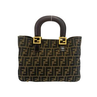 Fendi Black Brown Canvas Leather Handbag Tote Bag (Pre-Owned)