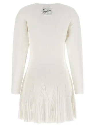 Elisabetta Franchi Ribbed Knit Pleated Dress - White