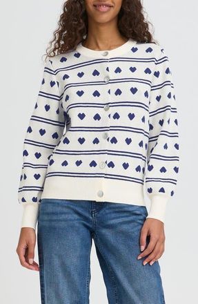 Ichi Ihbrielle Cardigan in Birch W Blue Print at Nordstrom, Size Xx-Large