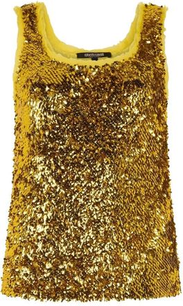 Roberto Cavalli Gouden Pailletten Top - Dames - Tops zonder mouwen - Geel - L - Pailletten - Tops