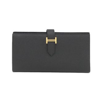 Herm&egrave;s Black Epsom Leather Long Wallet (Bi-Fold) (Pre-Owned)