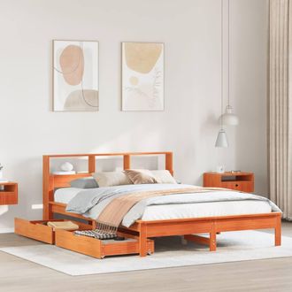 Berkfield Home Bookcase Bed without Mattress Wax Brown 140x200 cm Solid Wood Pine