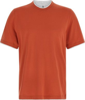 Brunello Cucinelli Double Layer T Shirt Arancione-Uomo