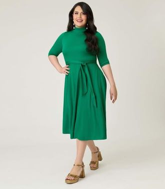 Unique Vintage Plus Size 1950s Turtleneck Midi Dress in Green Solid at Nordstrom, Size 2X