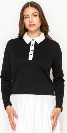 YAL New York Black Long Sleeve Polo Tee with White Collar