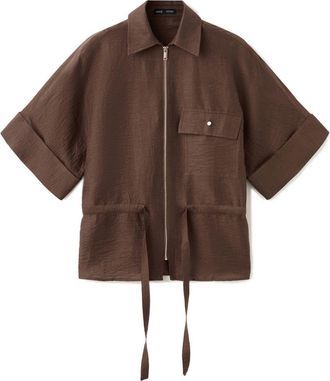 Mango Belted Zip-Front Shirt in Brown at Nordstrom, Size 4