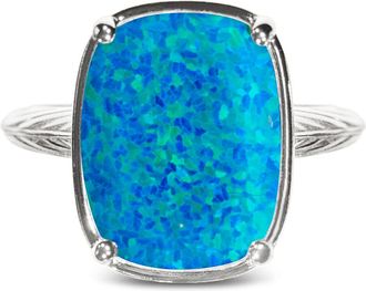 Sterling Forever Sterling Silver Caribbean Blue Opal Elongated Cushion Ring