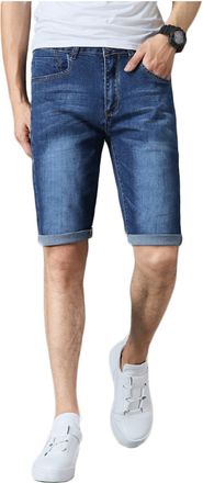 Generic Mens Original Slim Fit Stretch Denim Shorts - Cotton, Heavy-Duty, Plain Design with Zip Fly & Belt Loops, Classic Designer Half Jeans for Boys, Ideal 