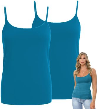 Janisramone Womens Cami Strappy Bodycon Tank Tops, Pack of 2 Sleeveless Scoop Neck Vest Tops Women UK, Stretchy Slim Fitted Gym Wear, Plain Casual Summer Ladies C