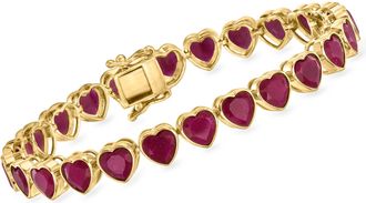 Ross-Simons Ruby Heart Tennis Bracelet in 18kt Gold Over Sterling