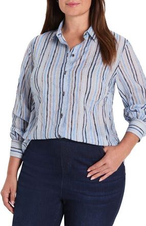 Nic+Zoe Drifty Stripe Cotton Button-Up Blouse in Blue Multi at Nordstrom, Size 2 X