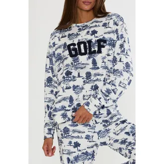 Beach Riot Cassia Print Lounge Sweatshirt in Evening Golf Toile at Nordstrom, Size X-Small