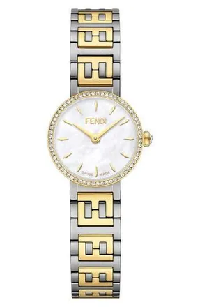 Fendi Forever Fendi Two-Tone Diamond Bracelet Watch, 19mm - 0.16ct. in Yellow Gold/Stainless Steel at Nordstrom Rack