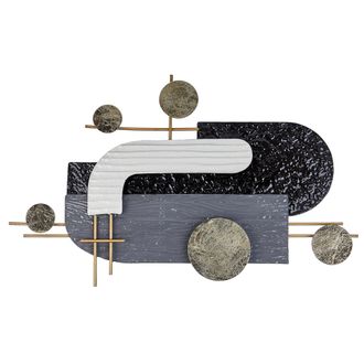 Beliani Beliani - Decoraci&oacute;n De Pared De Metal Negro Dorado Blanco Gris 86 X 55 Cm Geom&eacute;trico Lutetium