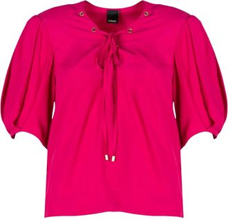 Pinko Pinko - V-hals Strikblouse - Dames - Blouses & Shirts - Roze - Maat: 2XS Zijde