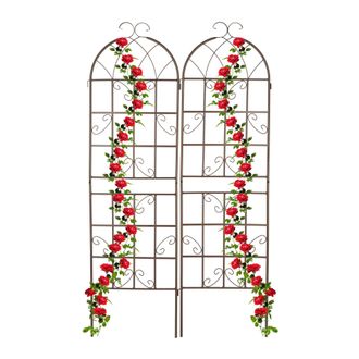 Relaxdays Relaxdays - Set De 2 Soportes Para Plantas, 179 X 52 Cm Aprox., Enrejados Para Trepadoras, De Metal, Con Estacas, Marr&oacute;n