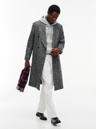 Tommy Hilfiger Mens New York Label Donegal Wool-Blend Coat - Black White - M